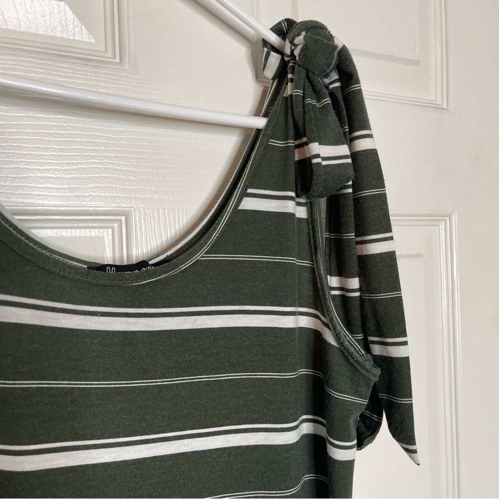Belted Horizontal Stripe Green White Sleeveless Dress Belt Lily Morgan Large - Picture 5 of 8